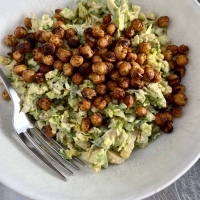 Brussel Sprout “Caesar” Salad with Crispy Roasted Chickpeas (plant-based | vegan)